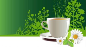 green-tea tea on glass saucer - calming tea concept image